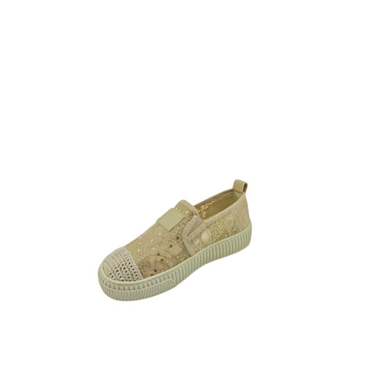DHN Kadın Bej Pul Detaylı Dantel Dokulu Sneaker Spor Ayakkabı
