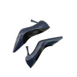 Kadın Lacivert Kırışık Cilt Sade Rahat Kalıp Stiletto Ayakkabı