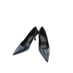 Kadın Lacivert Kırışık Cilt Sade Rahat Kalıp Stiletto Ayakkabı