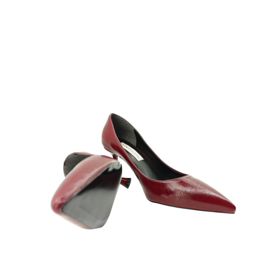 Kadın Bordo Kırışık Cilt Sade Rahat Kalıp Stiletto Ayakkabı