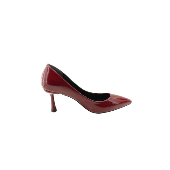 Kadın Bordo Kırışık Cilt Sade Rahat Kalıp Stiletto Ayakkabı