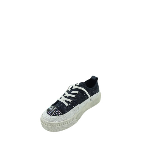 DHN Kadın Siyah Taş Detaylı Dantel Dokulu Bağcıklı Sneaker Spor Ayakkabı
