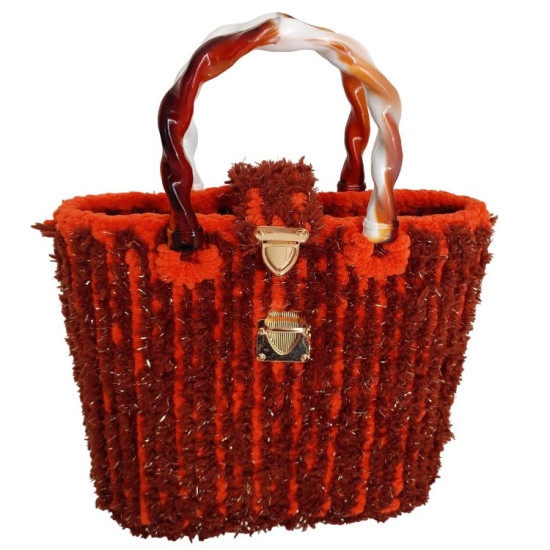 DHN Tasarım Hand Made Kahve Turuncu Makropolyester İp Örme El Çanta  