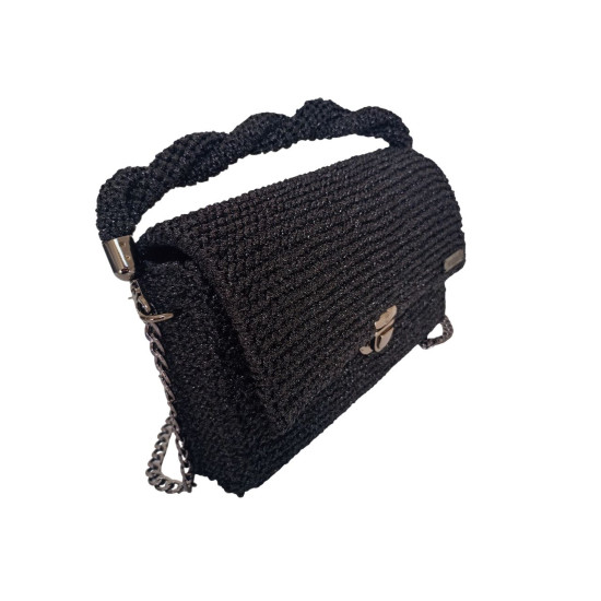 DHN Tasarım Hand Made Siyah Sim Makrome İp Örme Portföy Çanta  