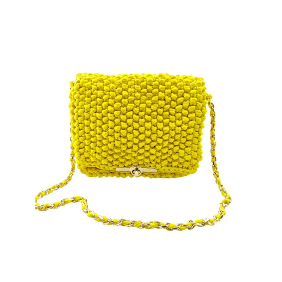 DHN Tasarım Hand Made Sarı Penye İp Örme El-Kol Çanta  