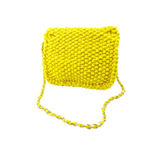 DHN Tasarım Hand Made Sarı Penye İp Örme El-Kol Çanta  