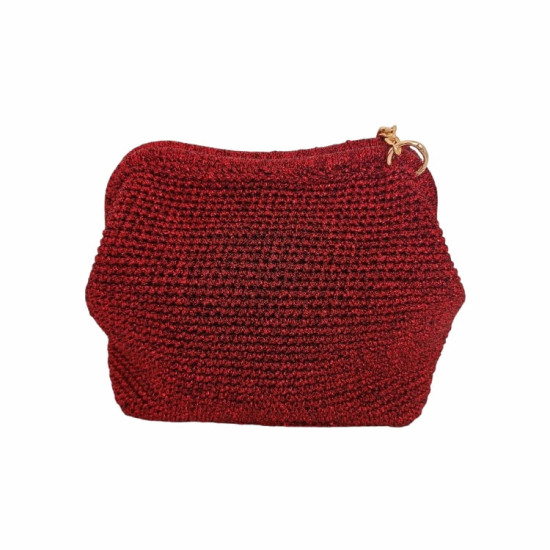 DHN Tasarım Hand Made Kımızı Sim Makrome İp Örme Kol Çanta  