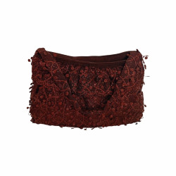 DHN Tasarım Hand Made Koyu Kahve Sim Süet &Tül Kumaş Kol Çanta  
