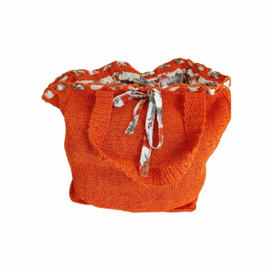 DHN Tasarım Hand Made Turuncu Kağıt İp Örme XL Plaj Çanta  