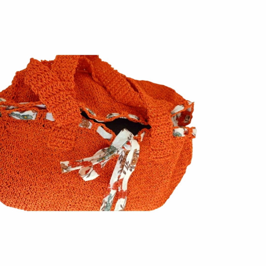 DHN Tasarım Hand Made Turuncu Kağıt İp Örme XL Plaj Çanta  