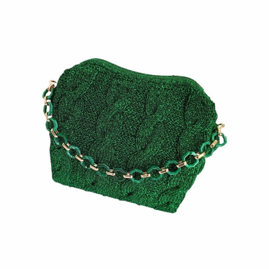 DHN Tasarım Hand Made Yeşil Sim Makrome İp Örme Kol Çanta  