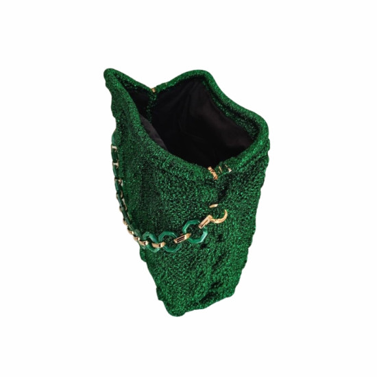 DHN Tasarım Hand Made Yeşil Sim Makrome İp Örme Kol Çanta  