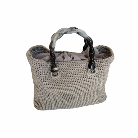 DHN Tasarım Hand Made Gri Sim Makrome İp Örme Çanta  